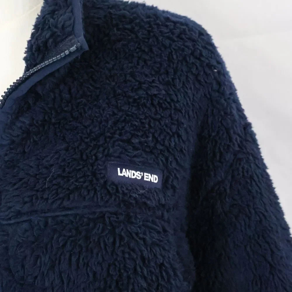 NWOT Land's End Men's Full Zip Sherpa Jacket Navy Blue - Large 42/44